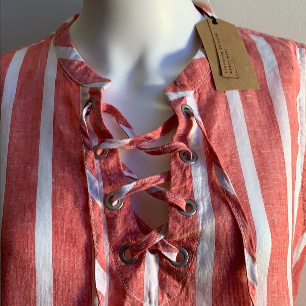 Pink Striped Linen Tank Top Christian Siriano Small New With Tags .